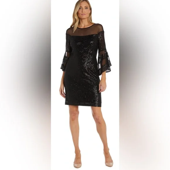R&M Richards Womens Plus Formal Short Sheath Dress Black 16W